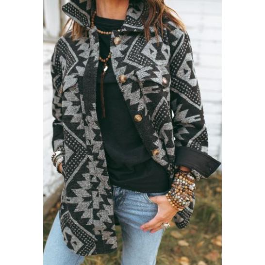 Grazier The Annie Aztec Shacket - Black Aztec