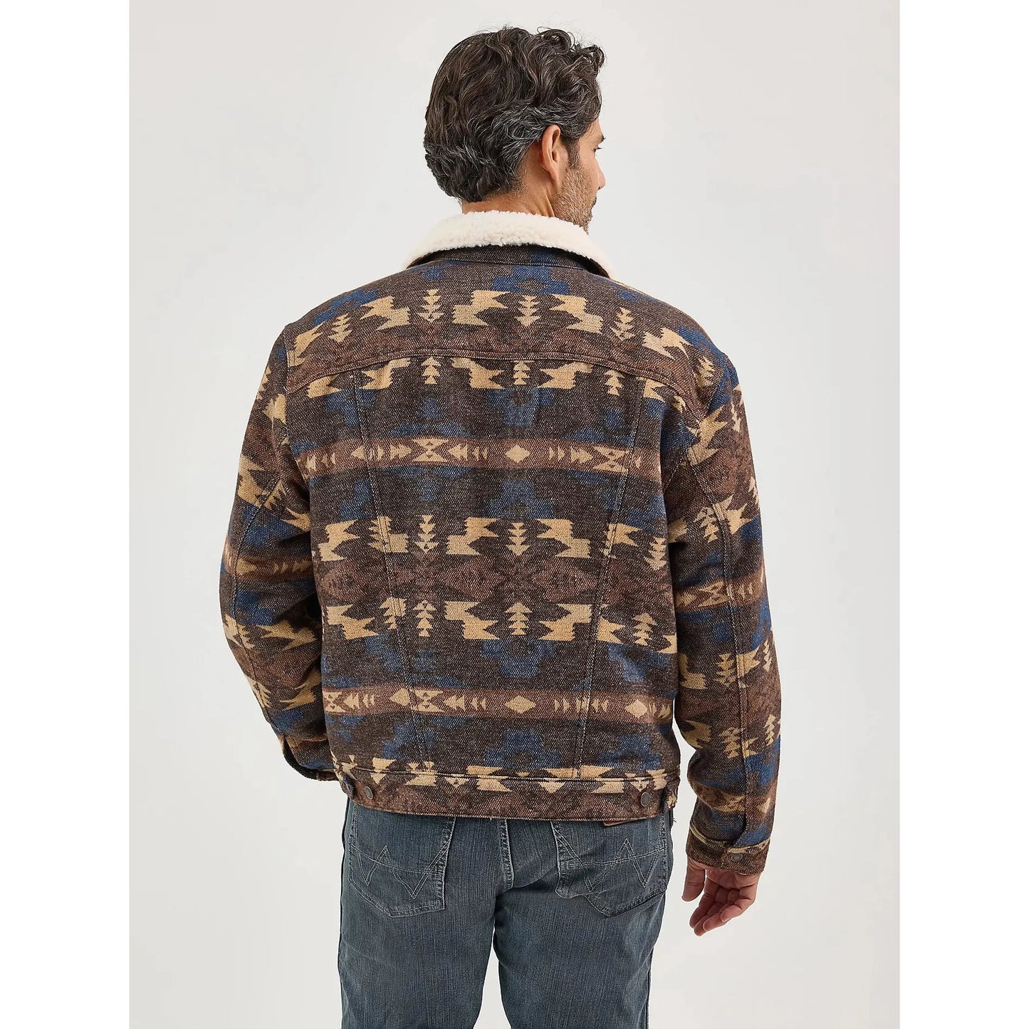 Wrangler Men's Sherpa Lined Long Sleeve Jacquard Print Jacket- Chocolate Torte