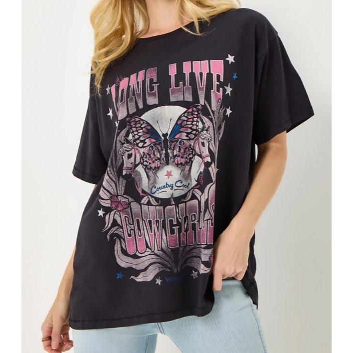 Wrangler Lainey Wilson Long Live Cowgirls Short Sleeve Oversized Tee Shirt- Long Live Cowgirls