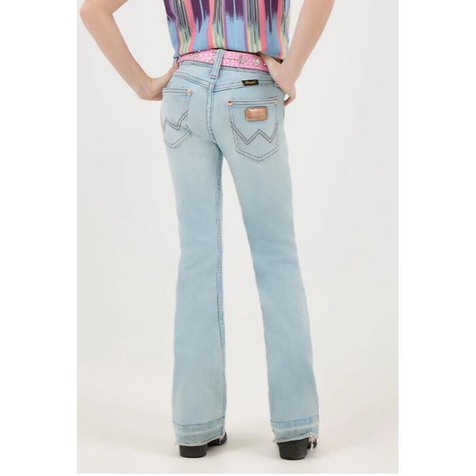 Wrangler Girl's Lainey Wilson Raw Hem Boot Huggers- Bleach Blue Wash