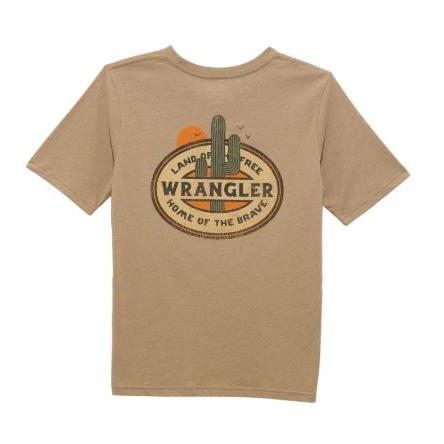 Wrangler Boy's Short Sleeve Cactus Tee Shirt- Roasted Cashew Heather