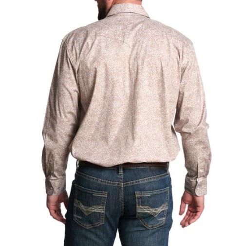 Panhandle Men's Long Sleeve Roughstock Paisley Diamond Print Shirt- Taupe