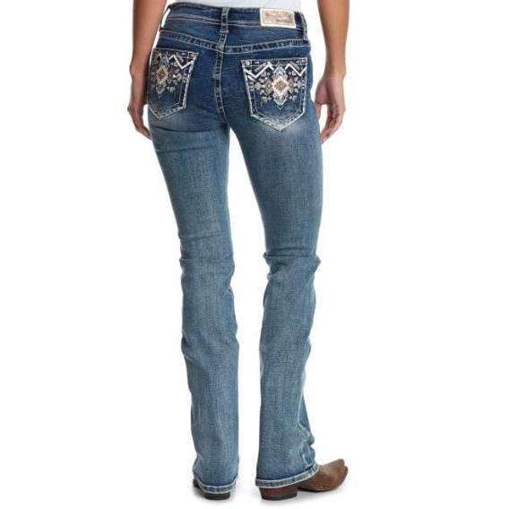 Grace in LA Women's Aztec Boot Cut Jeans- Light Wash