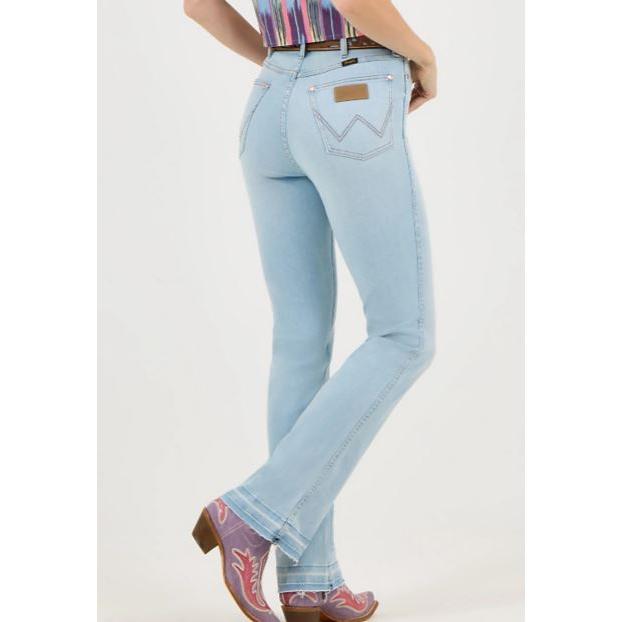 Wrangler Women's Lainey Wilson Raw Hem Boot Huggers-Bleach Blue Wash