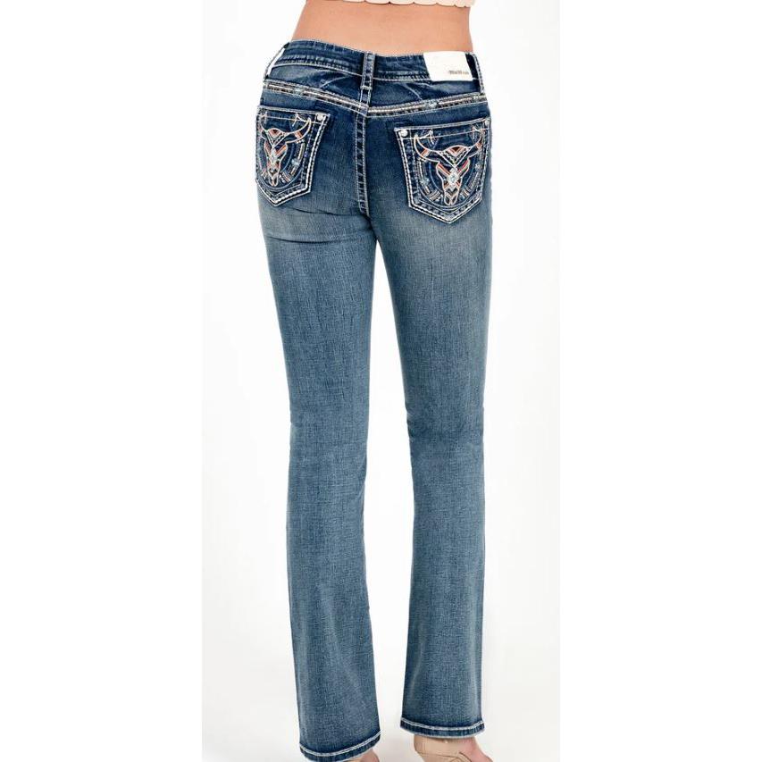 Grace in LA Women's Steerhead  Embroidery Midrise Bootcut Jeans-