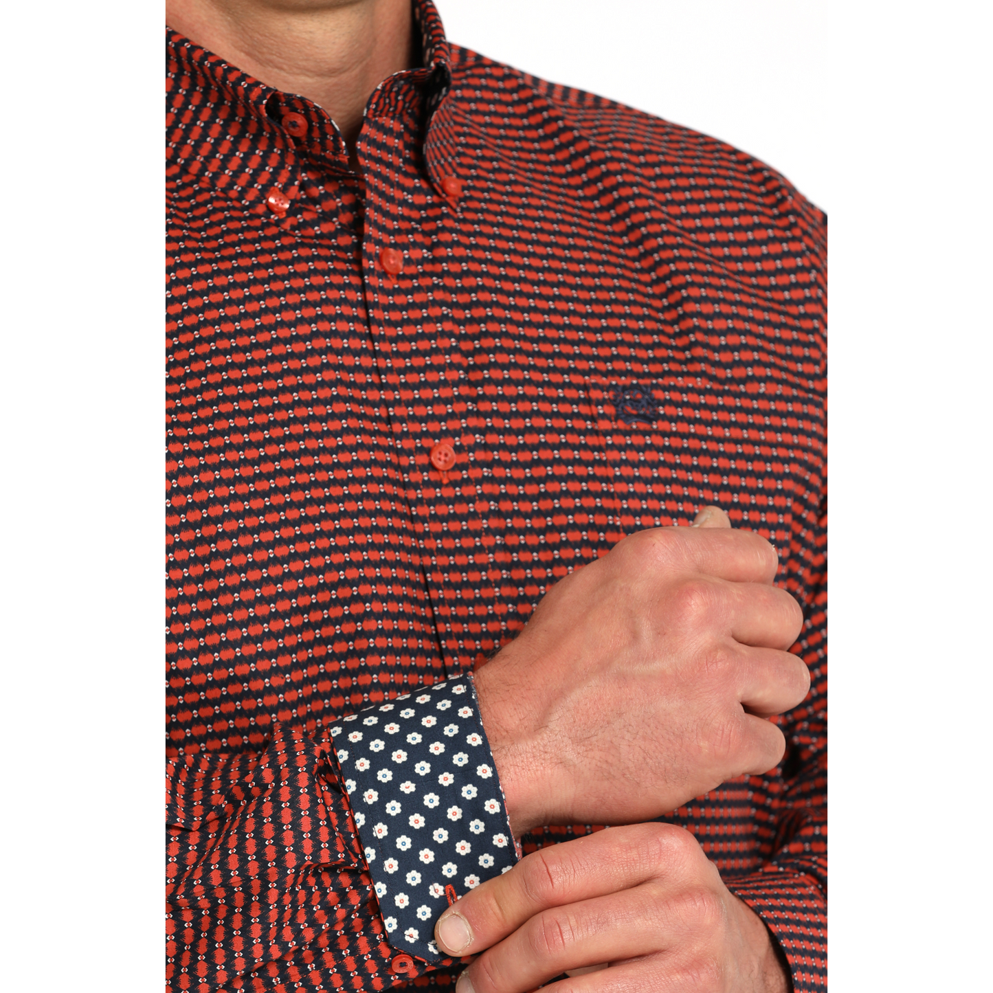 Cinch Men's Long Sleeve Print Shirt-Red