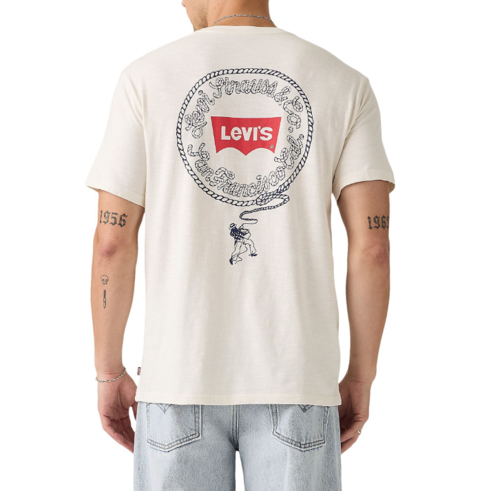 Levi Strauss Men's Relaxed Fit Lasso Graphic Tee Shirt- Egret
