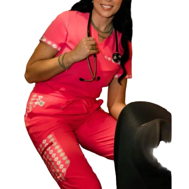 Spurrin' Scrubs Aztec Jogger Pants - Hot Pink