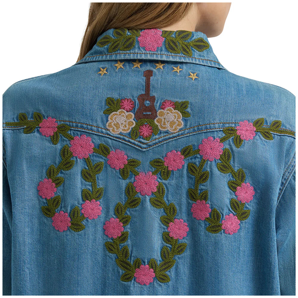 Wrangler Lainey Wilson Women's Long Sleeve Embroidered Snap Shirt- Denim