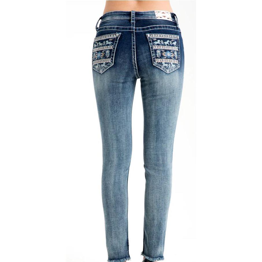 Grace in LA Women's Horse Embellished Mid Rise Skinny Jeans