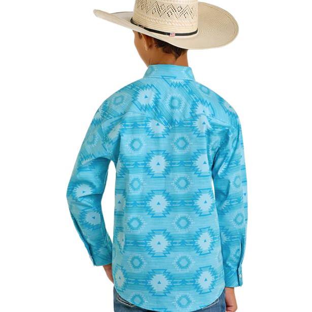 Rock & Roll Boy's Long Sleeve Cowboy Snap Front Western Shirt- Turquoise