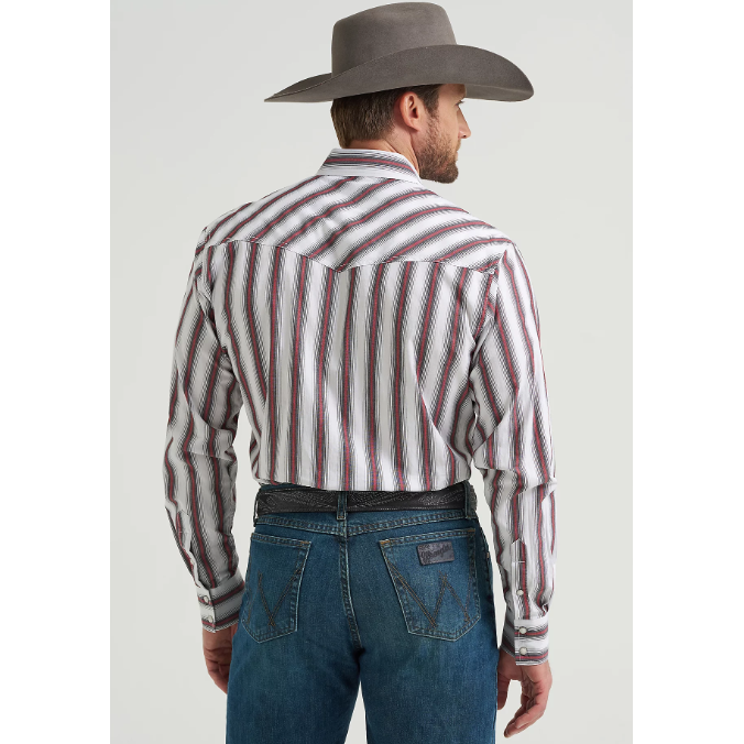 Wrangler Men's 20X Competition Advanced Comfort Long Sleeve Western Snap Print Shirt-Brushpopper Red