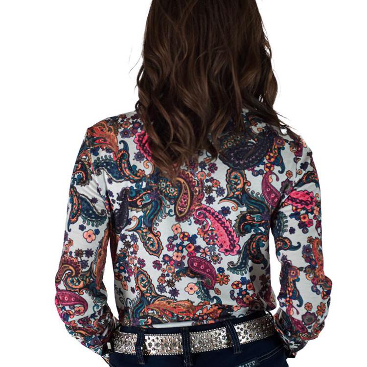 Cowgirl Tuff Women's Long Sleeve Paisley Stretch Jersey- Multi