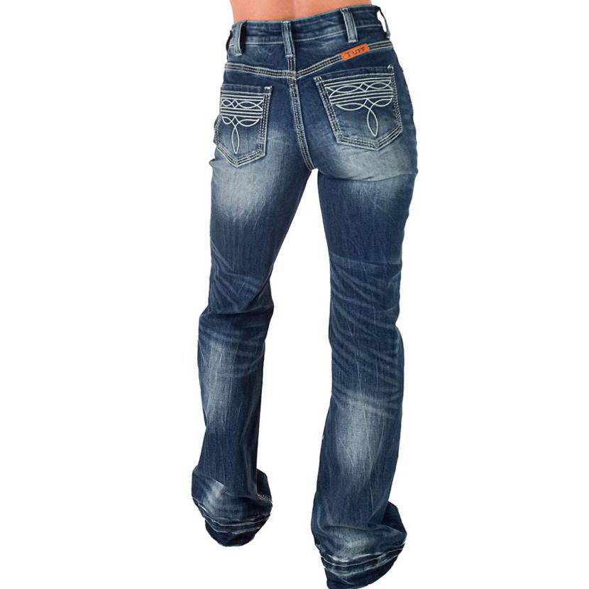 Cowgirl Tuff Women's High Waist Boote Trouser- Medium Wash