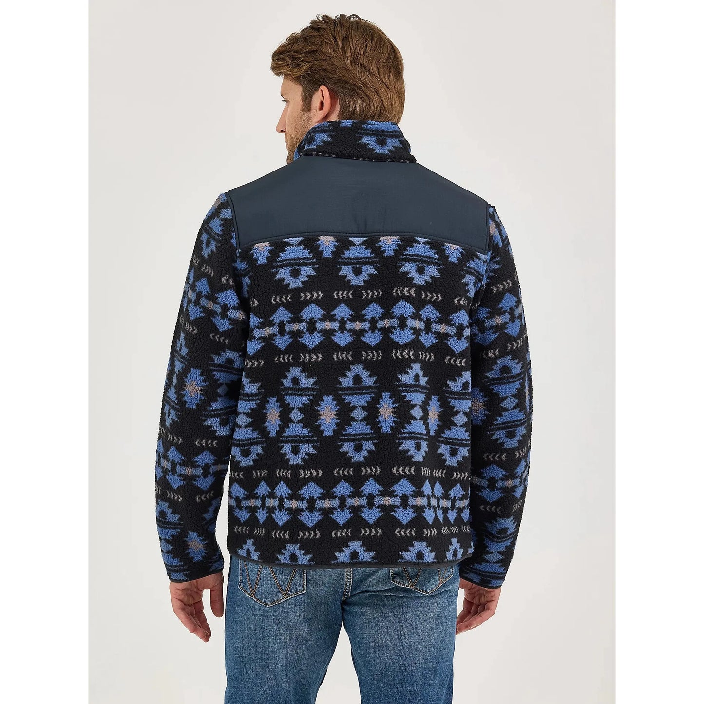 Wrangler Men's Zip Up Lightweight Ripstop Yoke Sherpa Jacket- Federal Blue