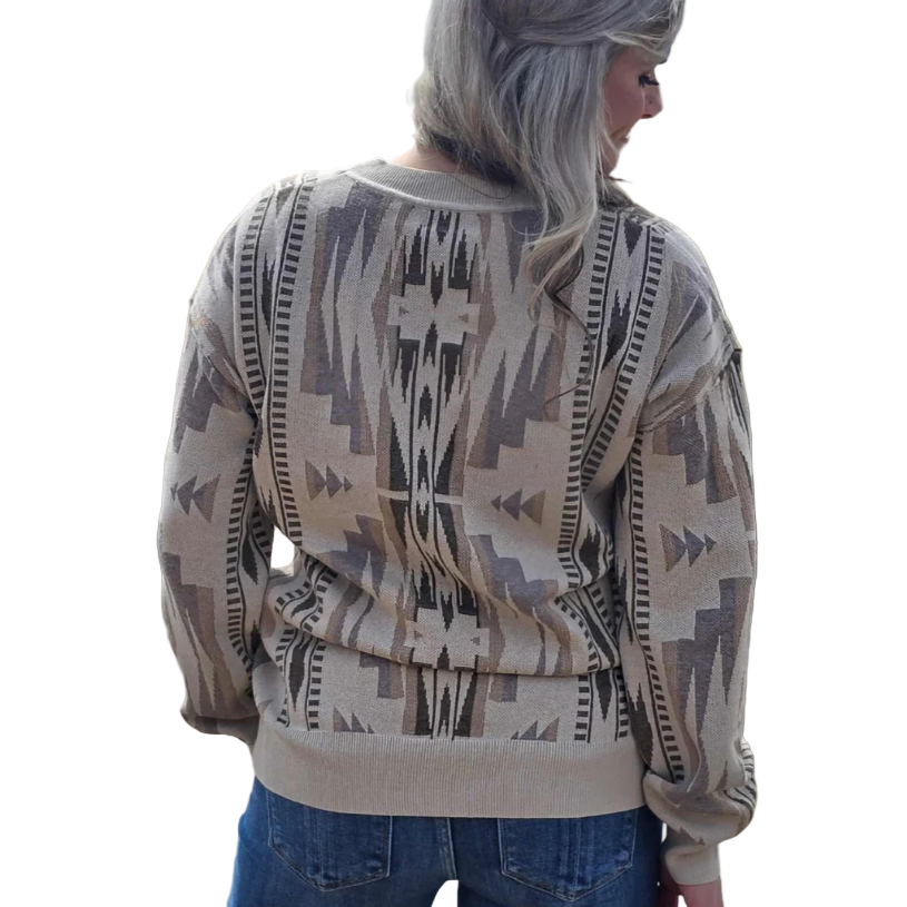 Sterling Kreek Long Sleeve Wyoming Aztec Sweater- Tan