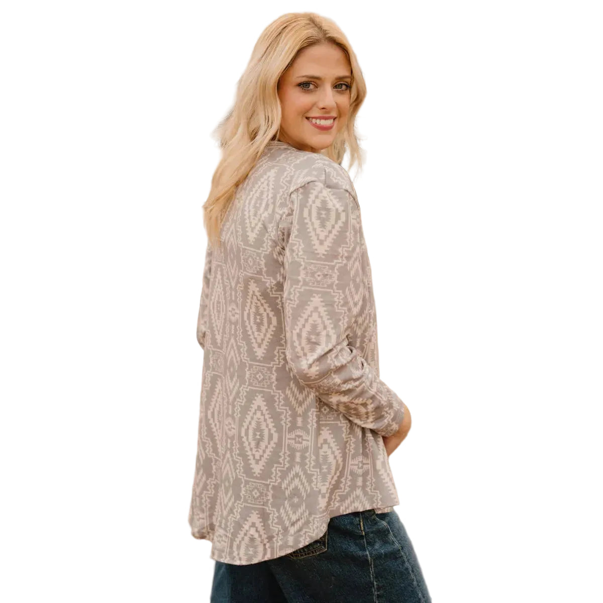 Sterling Kreek Women's Long Sleeve Smoke over Sand Aztec Pattern Cardigan- Cream - Irvine Tack & Western Wear