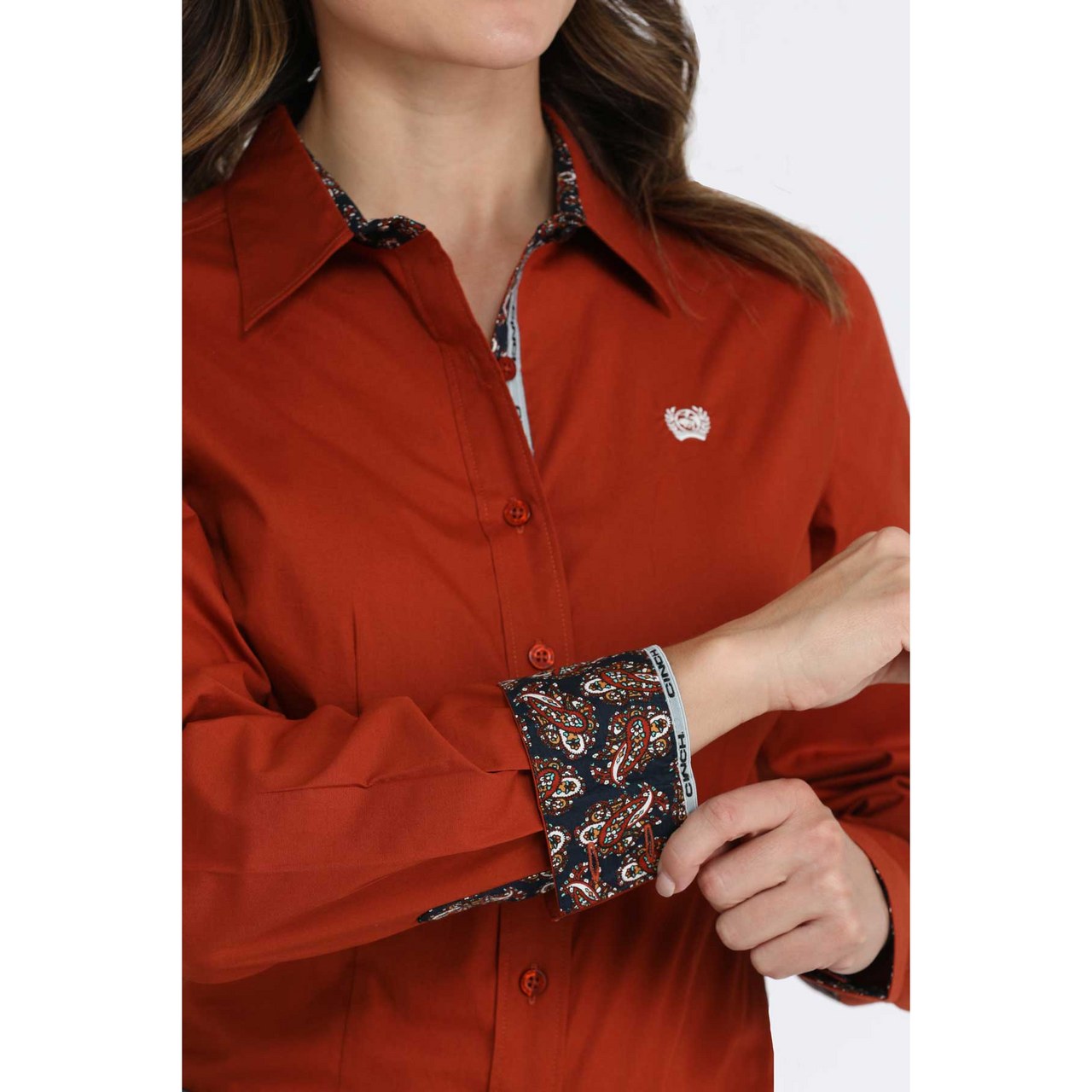 Cinch Women's Long Sleeve Print Shirt- Red