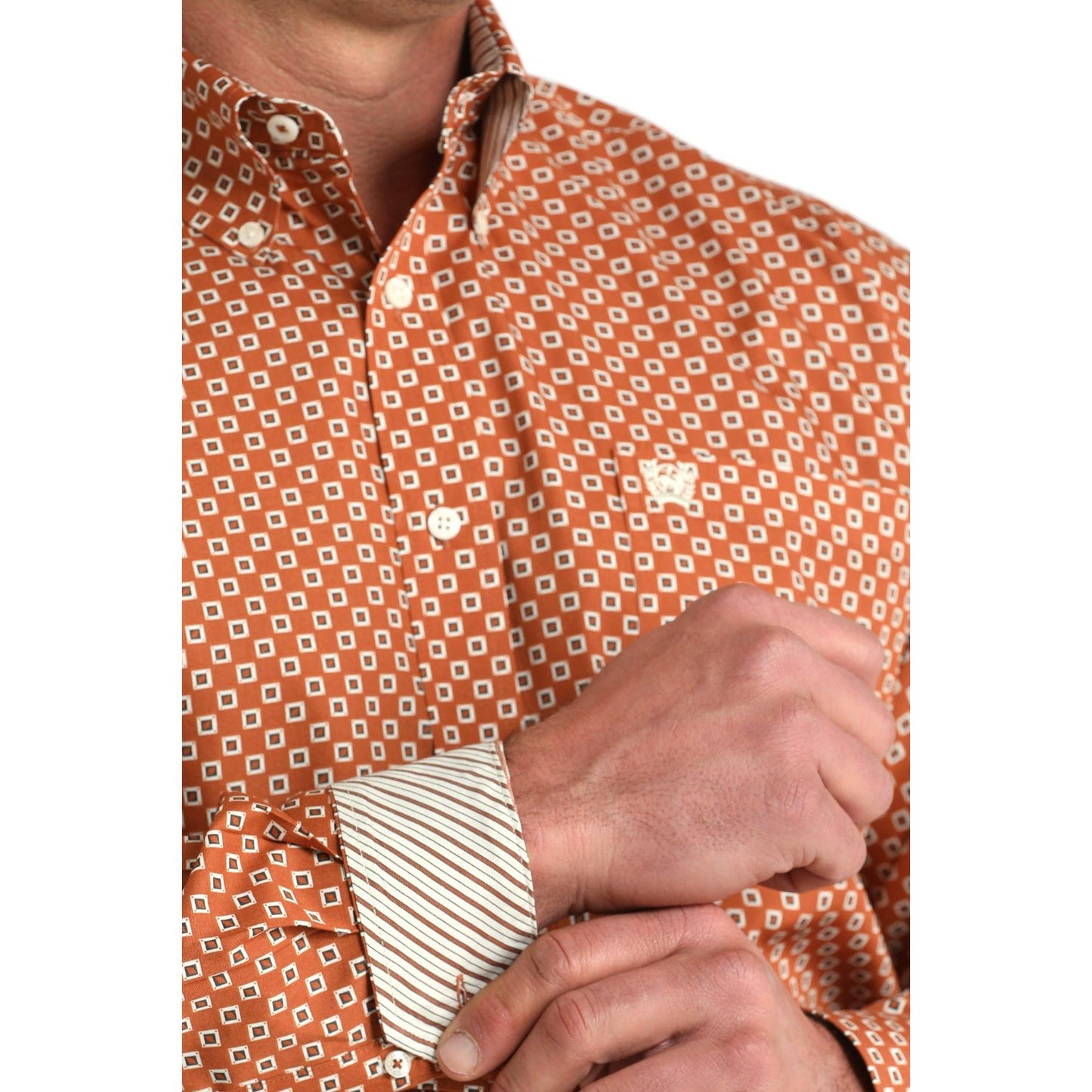 Cinch Men's Long Sleeve Geometric Western Shirt- Brown