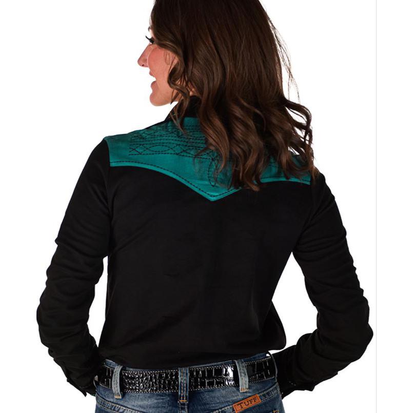 Cowgirl Tuff  Button Up Western Shirt with Turquoise Accents- Black