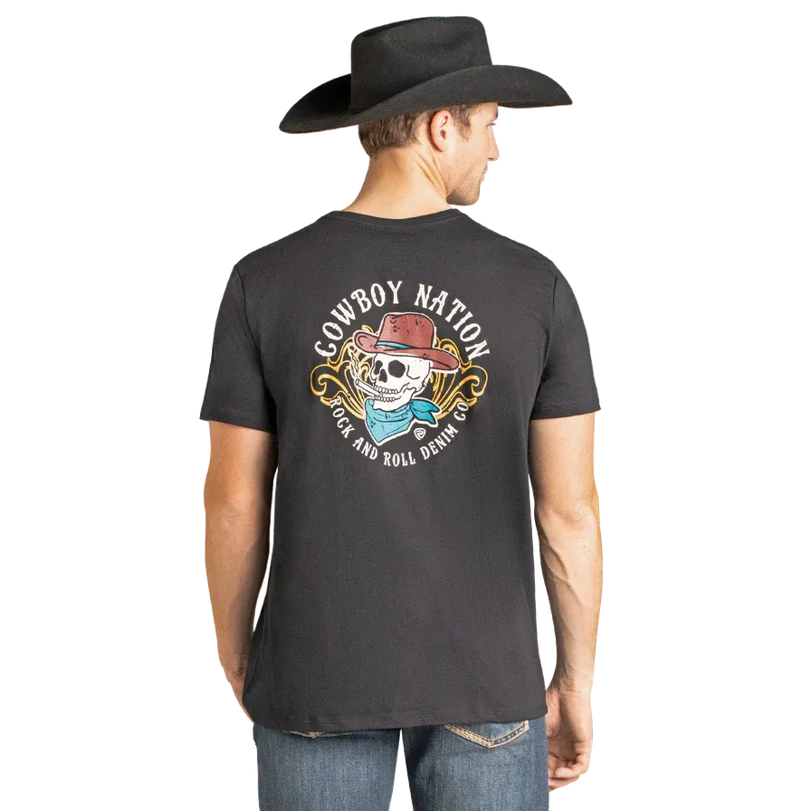 Rock & Roll Men's Short Sleeve Graphic Skull Tee Shirt- Charcoal