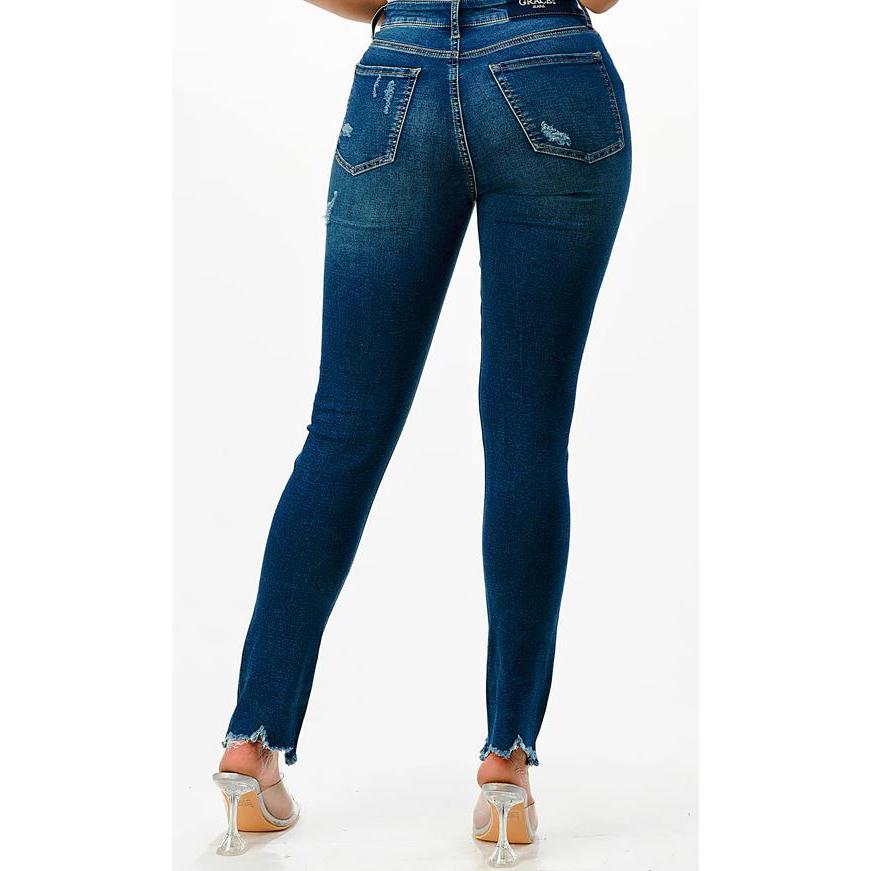 Grace in LA Women's Distressed Mid Rise Skinny Jeans-
