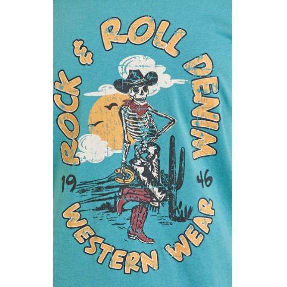 Rock & Roll Boy's Short Sleeve Skeleton Graphic Tee Shirt- Teal