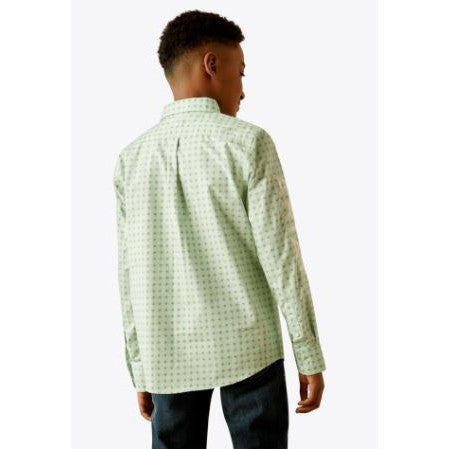 Ariat Boy's Long Sleeve Team Pierson Classic Fit Shirt- Light Green/ White