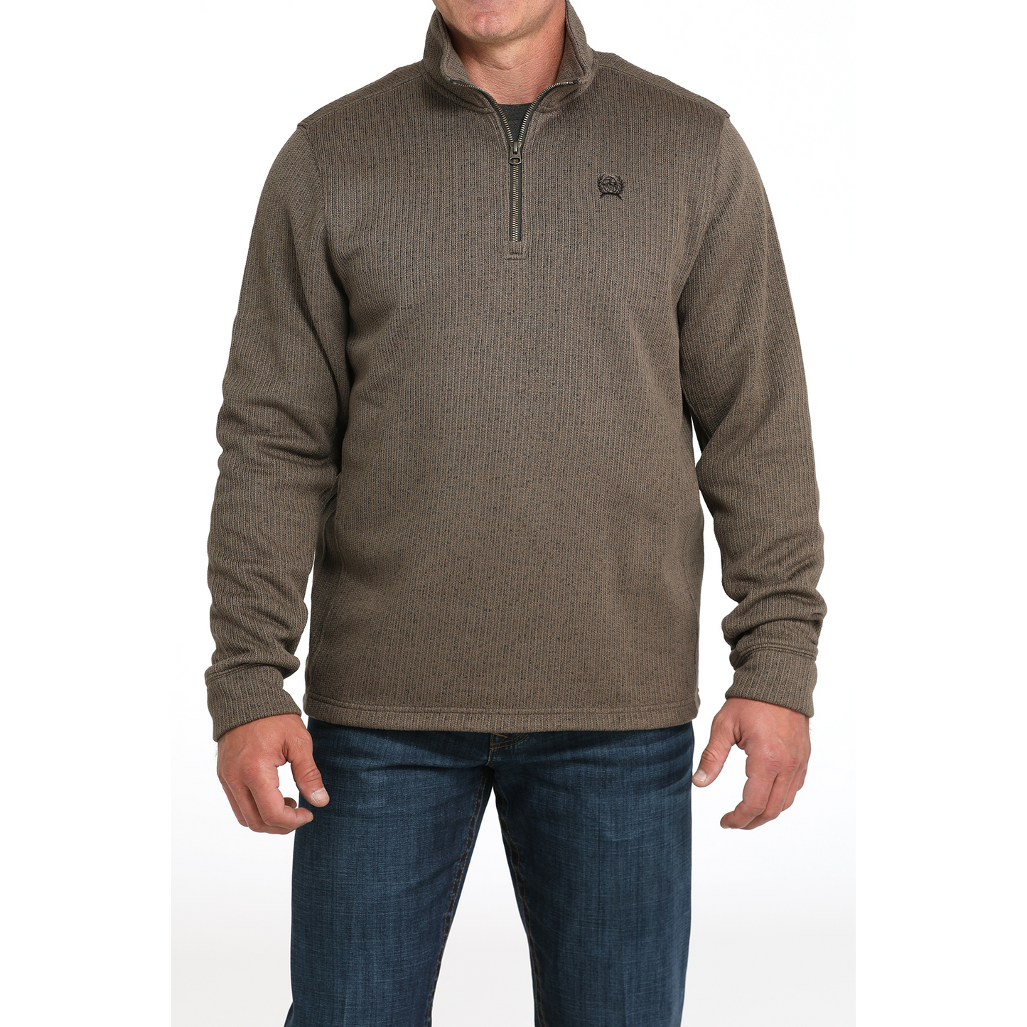 Cinch Men's Long Sleeve 1/4 Zip Pullover- Brown