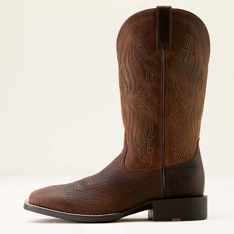 Ariat Men's Sport Rustler Wide Square Toe Cowboy Boot- Toffee Hippo Print Rich Oak
