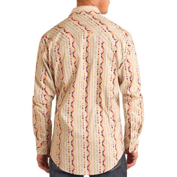 Rock & Roll Men's Aztec Stripe Long Sleeve Shirt- Natural