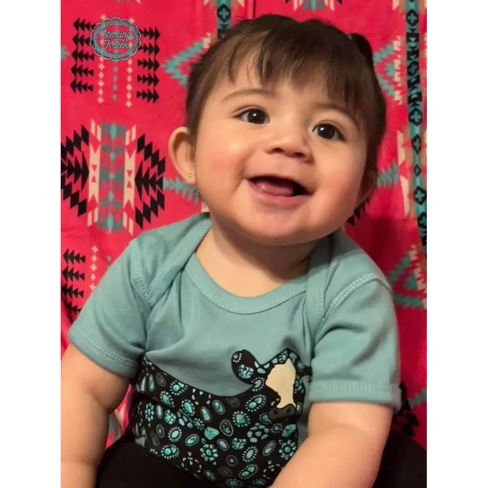 Sterling Kreek Concho Steer Baby Onsie - Light Blue