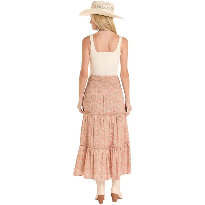 Rock & Roll Women's Layer Floral Print Midi Skirt - Burnt Orange