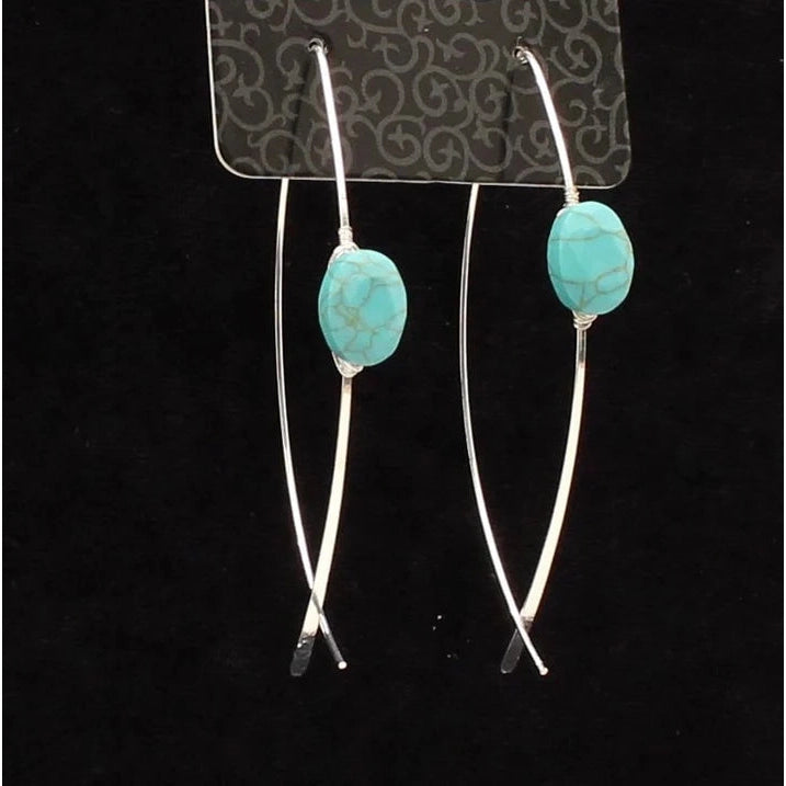 Blazin Roxx Silver Thread Earrings w/Turquoise Stone