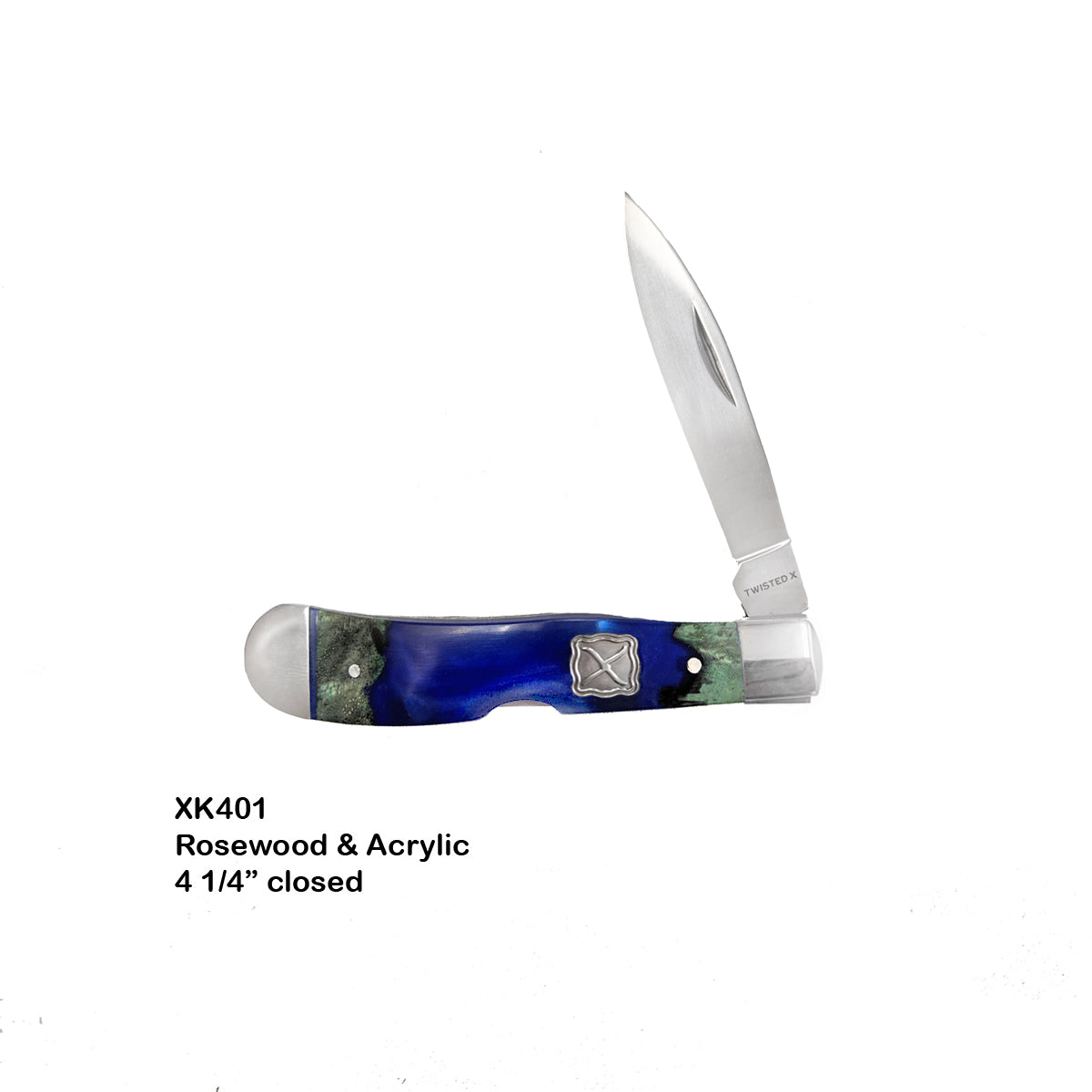 Twisted X Folding Knife - Blue Acrylic & Rosewood