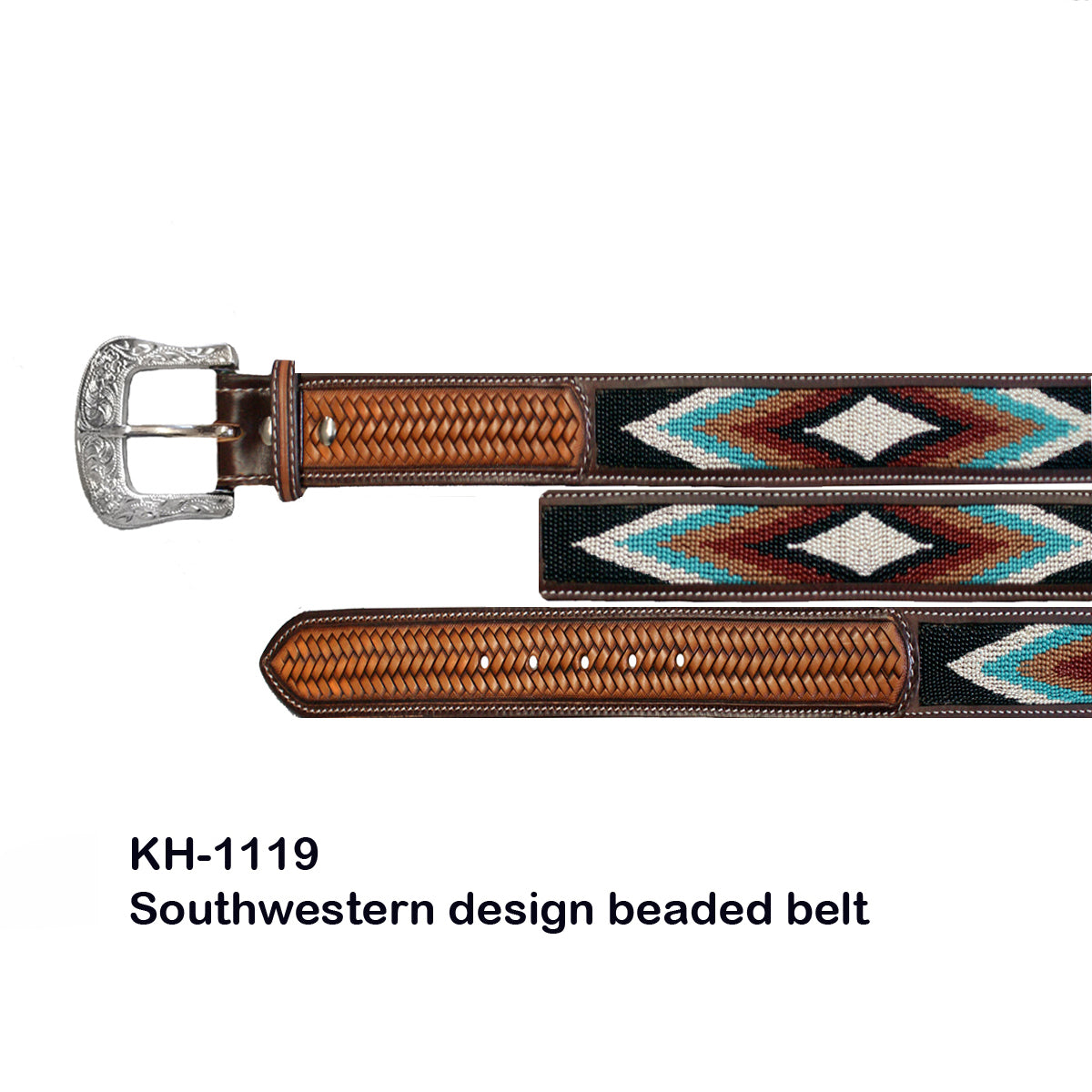 Ranger Belt Co. Men's Southwest Beaded Inlay Belt - Red/Turquoise/Brown