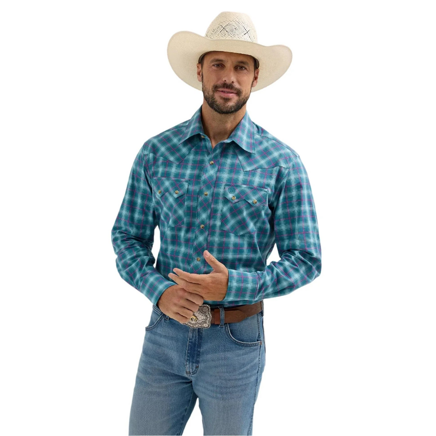 Wrangler Men's Retro Long Sleeve Modern Fit Shirt - Turquoise