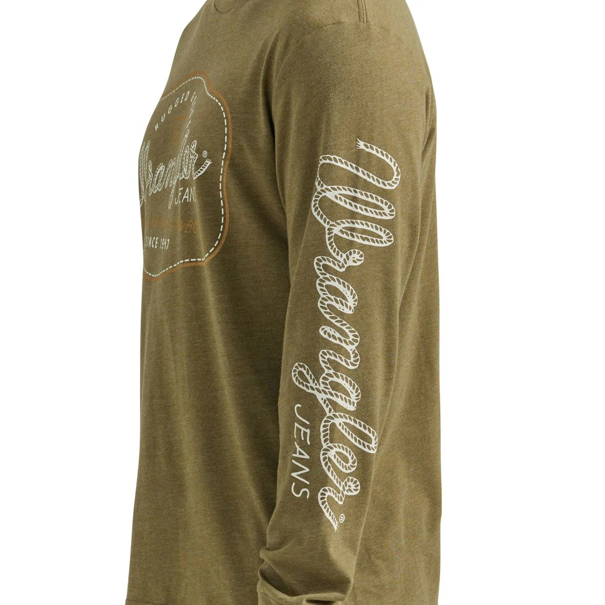 Wrangler Men's Graphic Long Sleeve T Shirt- Olive