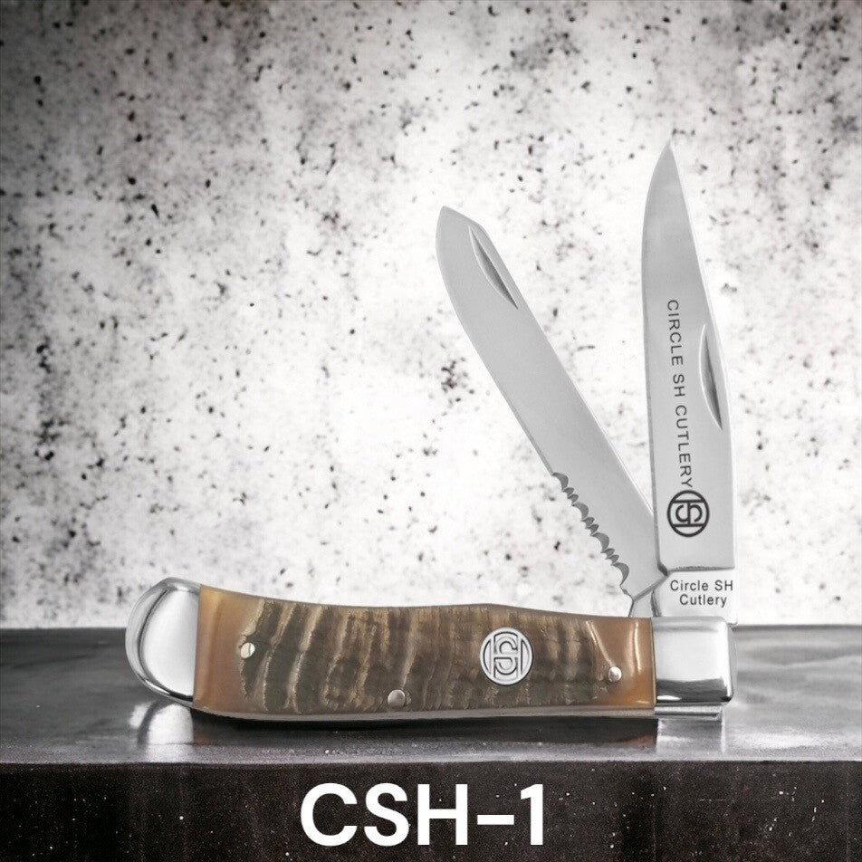 Circle SH Folding Knife - Ram Horn