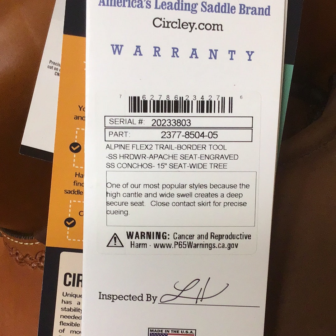 Circle Y 15" Alpine Flex 2 Trail Saddle - Border Tooled