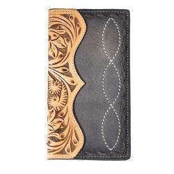 M&F Men's 3D Rodeo Style with Floral Hand Tooled Floral Buck Lace Wallet- Black/Brown