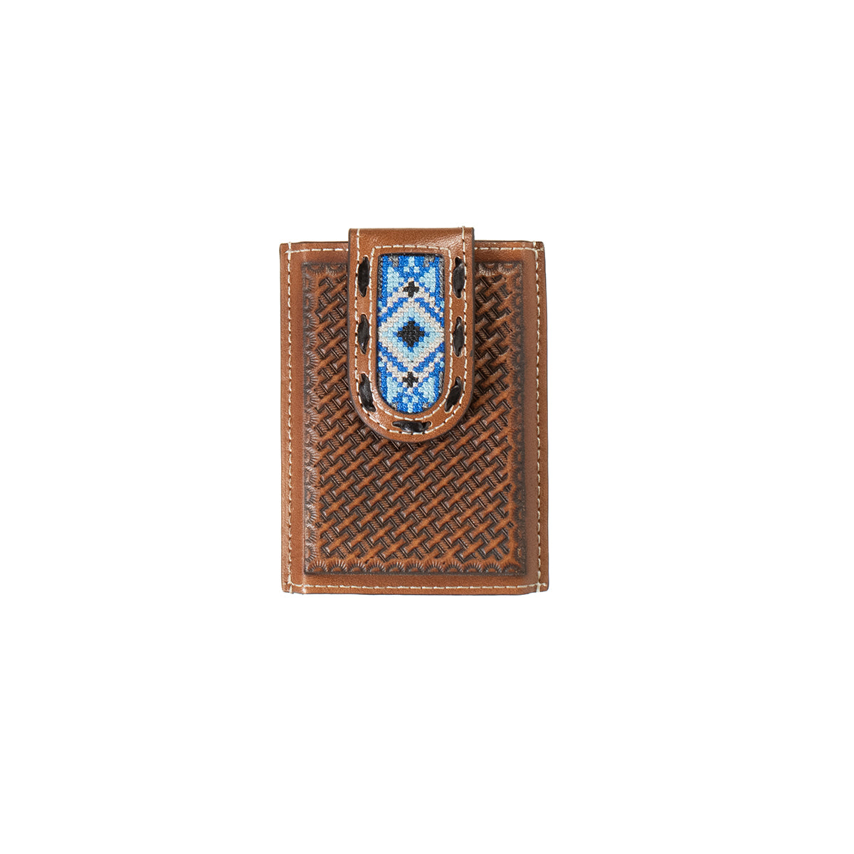 3D Men's Diamond Inlay Smart Money Clip Wallet - Brown/Blue