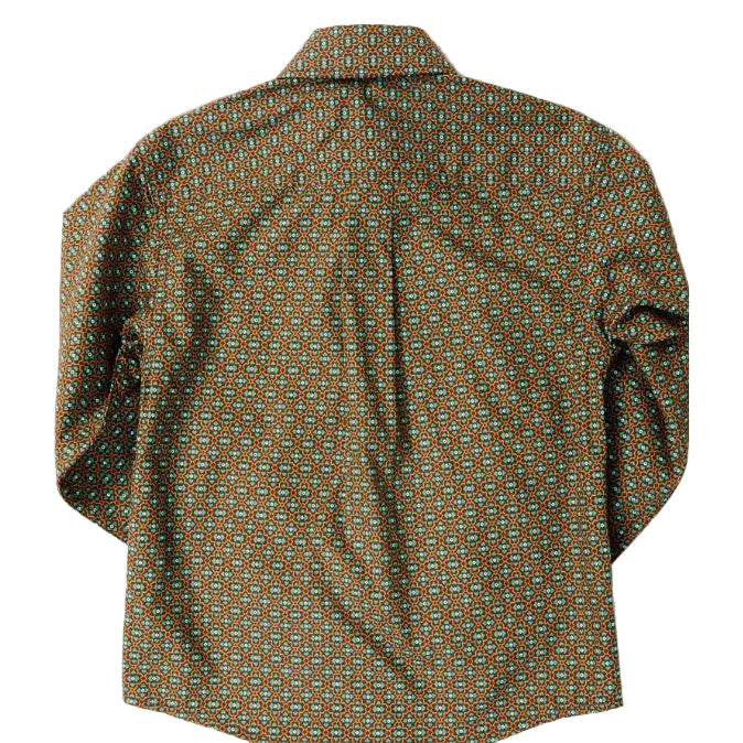 Cinch Boy's Long Sleeve Button Down Geometric Print Shirt - Brown