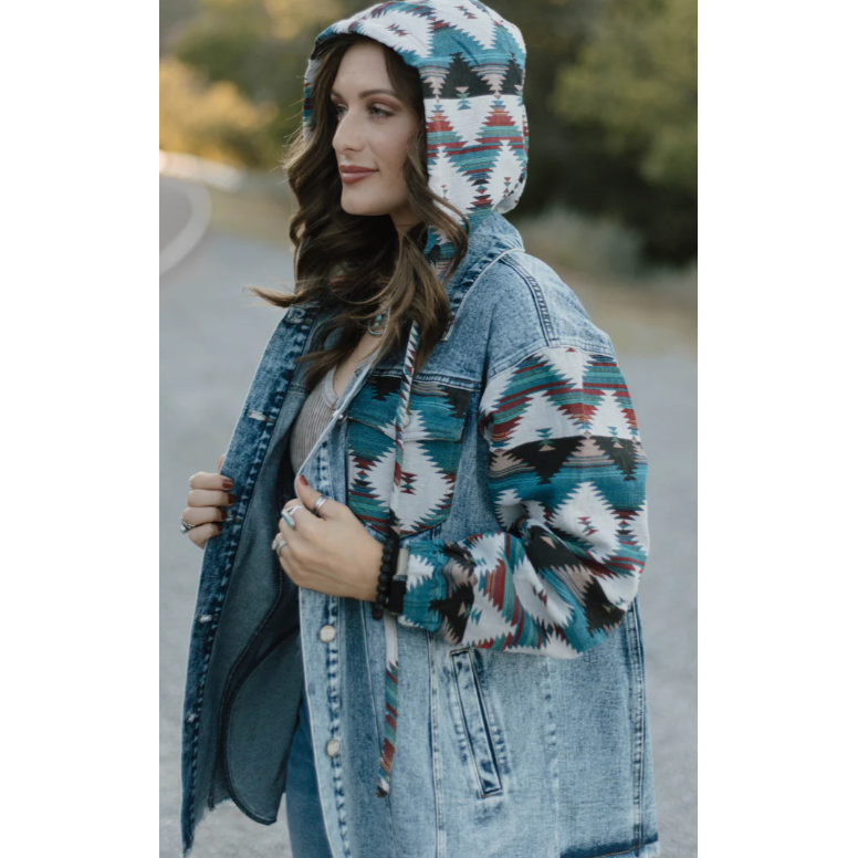 Sterling Kreek Women's Southern Roots Long Sleeve Denim Shacket- Blue Multi