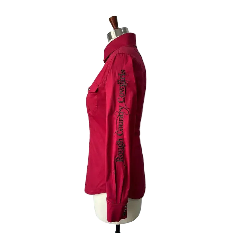 Rough Country Cowboys Ladies Long Sleeve Snap Western Shirt- Red