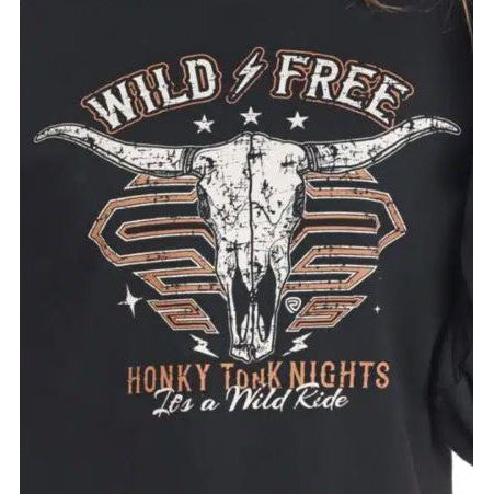 Rock & Roll  Women's Long Sleeve Bleached Oversized Sweatshirt - Black