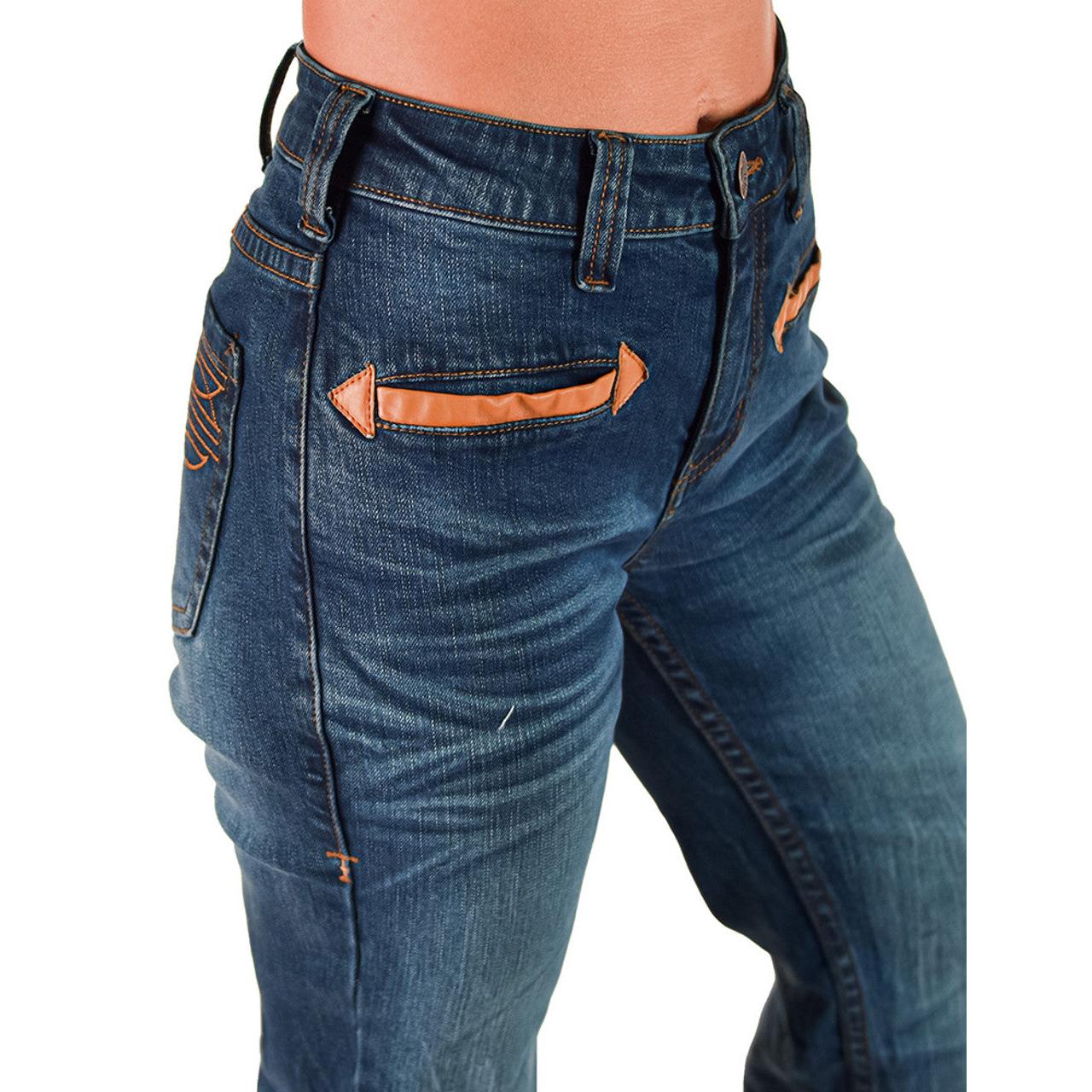 Cowgirl Tuff Women's Western Bootstitch Trouser Jeans- Medium Wash