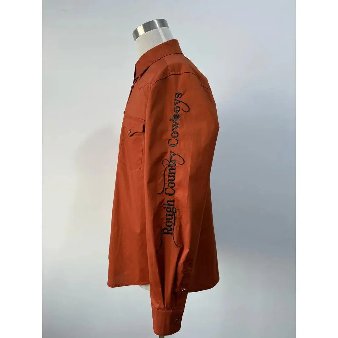 Rough Country Cowboys Men's Long Sleeve Western Shirt- Burnt Orange