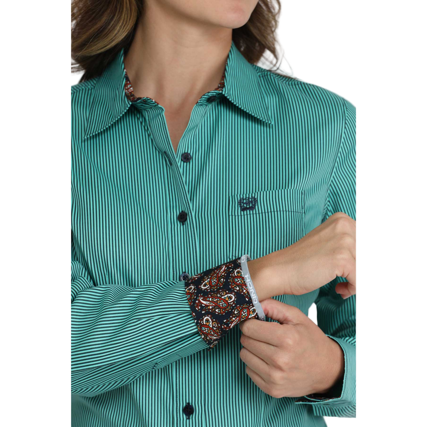 Cinch Women's Long Sleeve Print Shirt- Turquoise