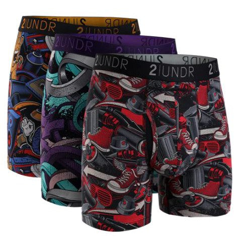 2UNDR Men's 3-Pack Swing Shift 6" Boxer Briefs - Patterned
